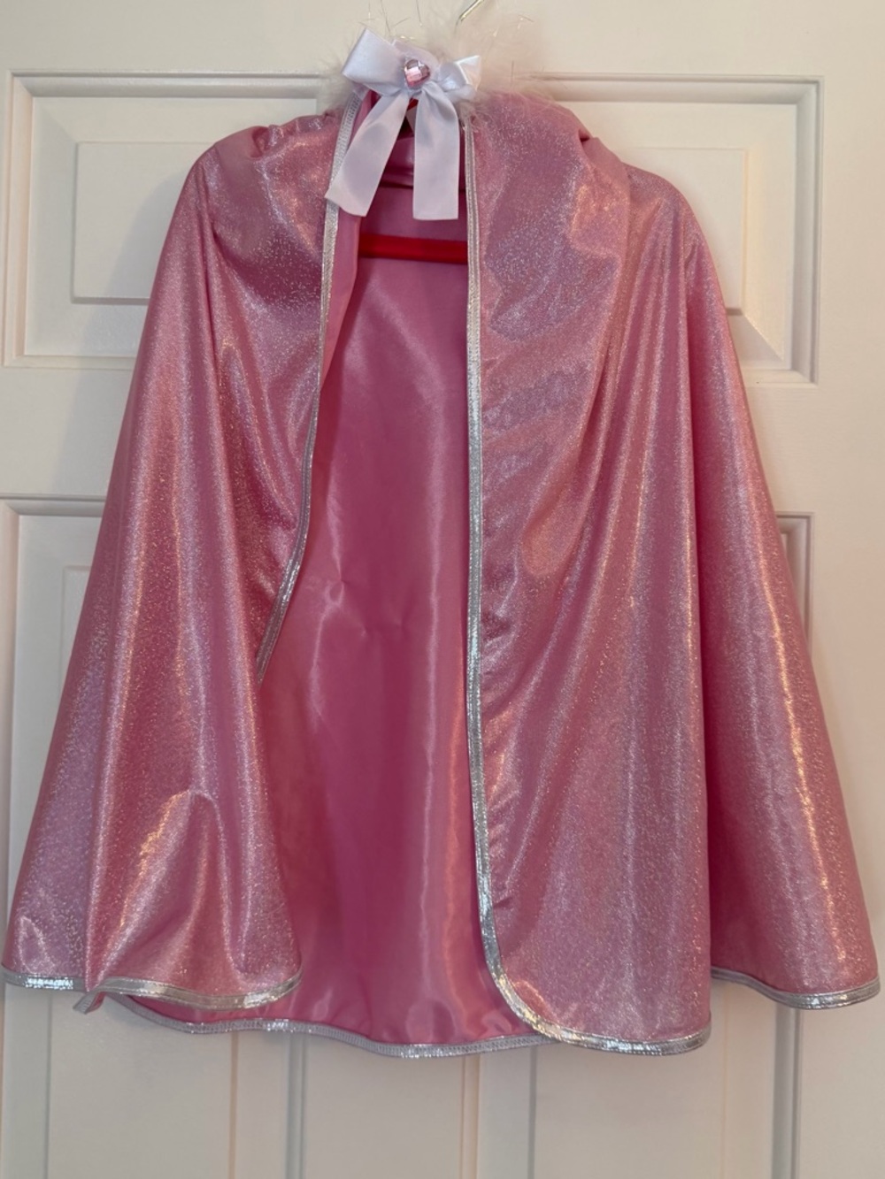 Sparkling Pink Princess Cape with Silver Trim